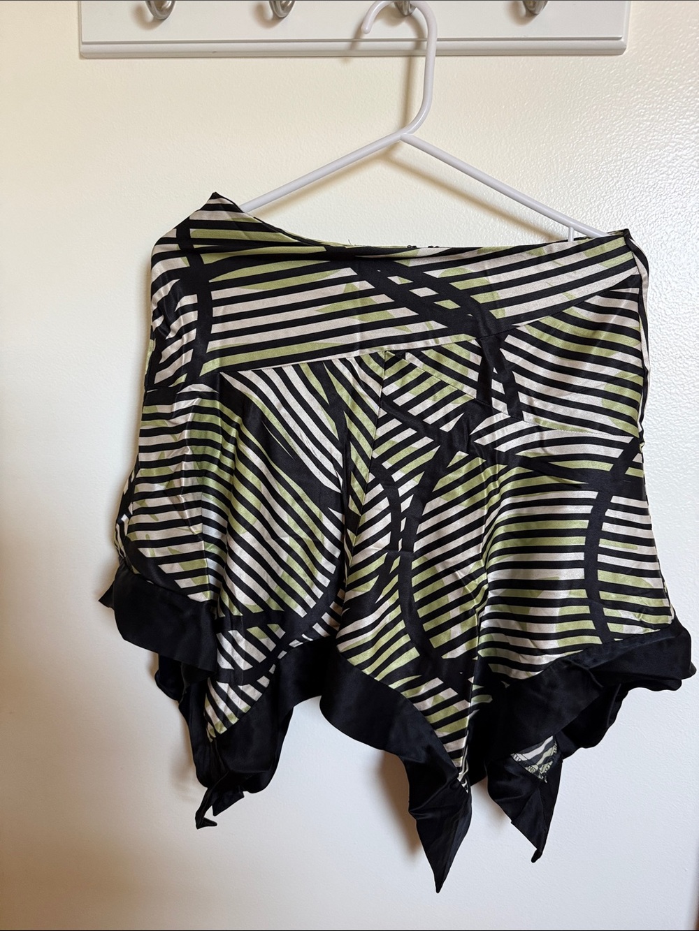 bebe Black, White & Green Striped Asymmetrical Handkerchief Skirt